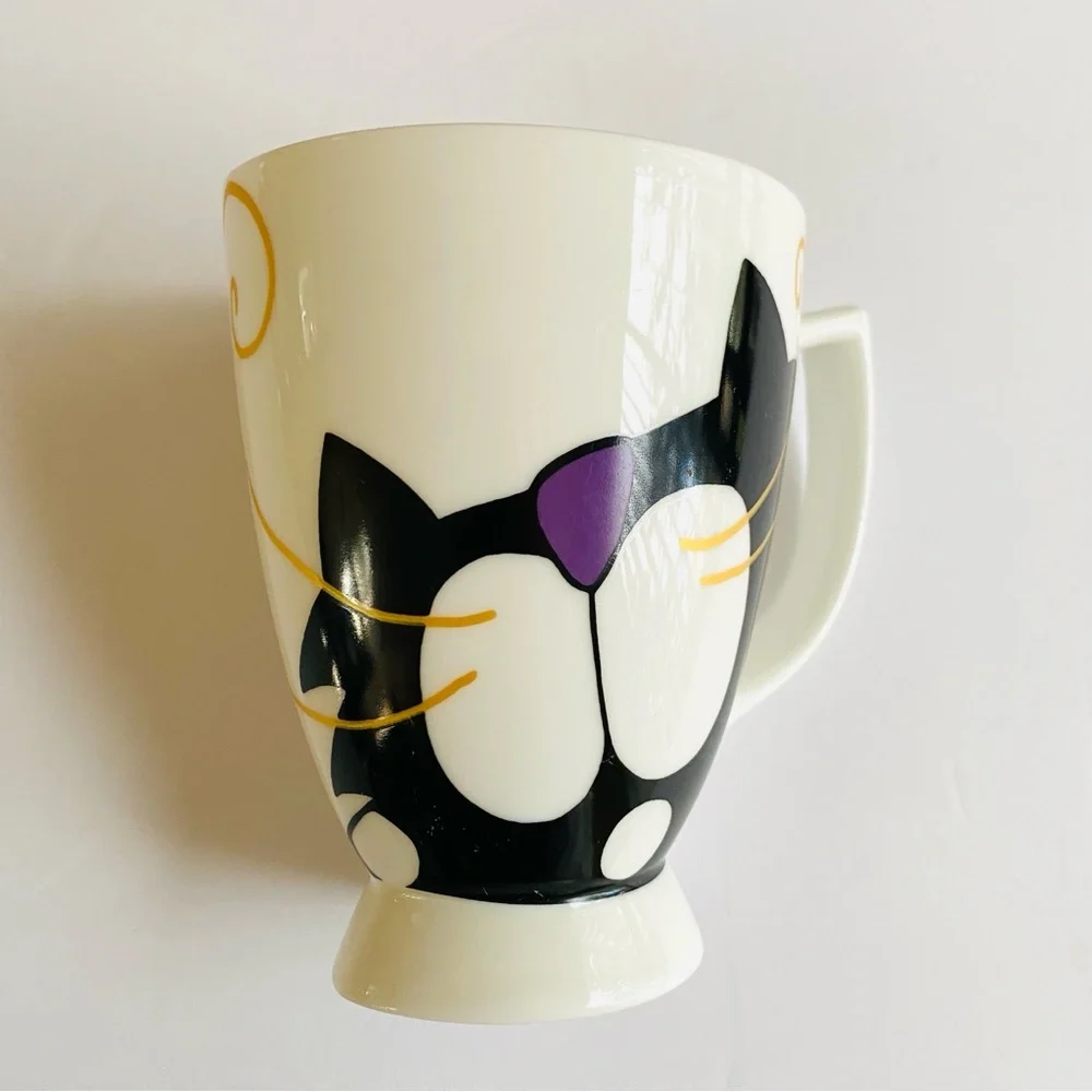 Great Shakes Fine Bone China Cat Mug Whimsical Black Cat Tea Mug Art Deco Style